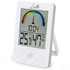 Ψηφιακό θερμόμετρο / υγρόμετρο LIFE WES-101 σε λευκό χρώμα με ρολόι