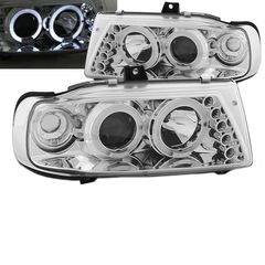 Μπροστινά Φανάρια Set Για Seat Ibiza 6K 93-00 / Vw Polo 6N Variant 94-99 Angel Eyes & Led Χρωμίου H1/H1 Manual JunYan