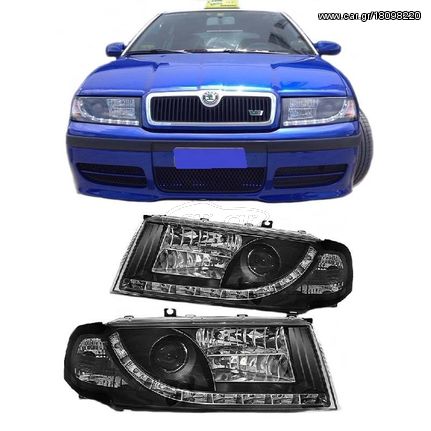 Μπροστινά Φανάρια Set Για Skoda Octavia 1U 00-10 DRL Μαύρα H1/H1/H7 Sonar