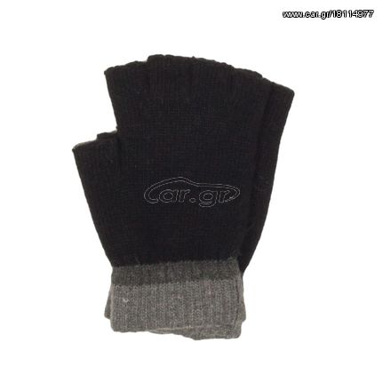 Πλεκτά γάντια με κομμένα δάχτυλα μαύρα με γκρι κοντράστ  - 17040-blk