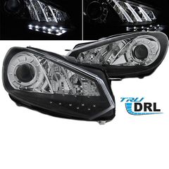 Μπροστινά Φανάρια Set Για Vw Golf VI (6) 08-12 TRU DRL Shark Look Μαύρα H7 Με Μοτέρ Depo