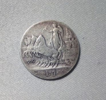 1 LIRΑ   ITALY  1909 ,  Silver