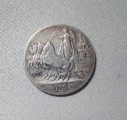 1 LIRΑ   ITALY  1909 ,  Silver