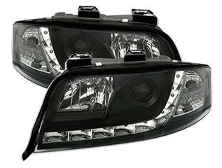 Μπροστινά Φανάρια Angel Eyes Black με φώτα ημέρας Για Audi A6 4B C5 2001-2004