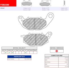 ΛΥΡΗΣ FERODO ΤΑΚΑΚΙΑ ΕΜΠΡΟΣ ΓΙΑ YAMAHA MT-03 ABS 2016-, FDB2280ST
