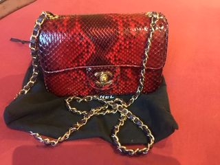 CHANEL αντίγραφο δέρμα φίδι Chanel Red Python Snakeskin Mini Classic Flap Shoulder Bag