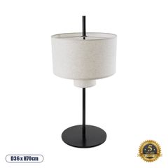 GloboStar® MARIGOLD 02227 Μοντέρνο Επιτραπέζιο Φωτιστικό Πορτατίφ Τρίφωτο 3 x E27 IP20 Μαύρο Μέταλλο με Μπεζ Ύφασμα - M36 x Π36 x Υ70cm