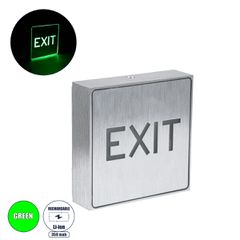 GLOBOSTAR® SENSATI 75651 Διακοσμητικό Φωτιστικό Τοίχου Ένδειξης / Σήμανσης EXIT LED 1W 40lm 90° AC 220-240V με Επαναφορτιζόμενη Μπαταρία Li-ion 3.7V 350mAh IP20 Πράσινο - Νίκελ Βούρτσας - Μ11 x Π11 x