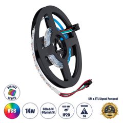 GLOBOSTAR® DIGIPRO 90605 Ψηφιακή Pixel Addressable Ταινία LED 14.4W/m 1152lm/m 120° DC 5V IP20 60 x SMD 3535 Chip/m 60 x Pixel/m Πολύχρωμο RGB Dimmable SPI/TTL Protocol IC WS2812/SK6812 - Μ2000 x Π4 x