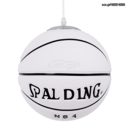 GloboStar® SPALDING NBA 01031 Μοντέρνο Κρεμαστό Παιδικό Φωτιστικό Οροφής Μονόφωτο 1 x E27 Λευκό Μαύρο Γυάλινο Φ25 x Υ25cm