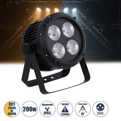 GloboStar® 51119 TYPHON Επαγγελματική Κεφαλή PAR DMX512 200W AC 220V-240V - SPOT - 15° OSRAM LED Αδιάβροχη IP65 - CCT Θερμό Λευκό 2700K - Φυσικό Λευκό 4500K - Ψυχρό Λευκό 6000K - Μαύρο - L23.2 x W22 x