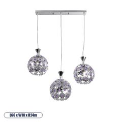 GLOBOSTAR® BOUQUET 01249 Μοντέρνο Κρεμαστό Φωτιστικό Οροφής με Ντουί 3 x E27 AC 220-240V IP20 - Ασημί & Μωβ - Μ66 x Π18 x Υ24cm