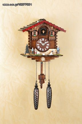 Ρολόι κούκος με χειροποίητη παράσταση αλπικού σπιτιού, με τη Χάιντι & τον Πέτερ & μουσική. Κωδ:446QM - www. CuckooClock .gr -