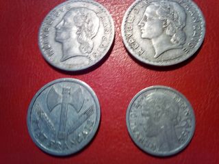 2 FRANC 1943 ,  1 franc 1944 , 5 franc 1945 , 5 franc 1949 , 1 franc 1972 , FRANCE