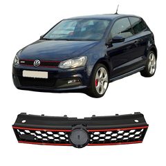 Μάσκα Για Vw Polo 6R/6C 09-16 GTI Look Κυψελωτή Με Κόκκινο Σιρίτι 1 Τεμάχιο