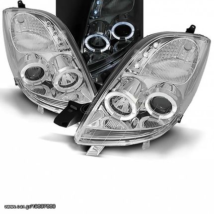 Μπροστινά Φανάρια Set Για Toyota Yaris 06-09 Angel Eyes & Led Χρωμίου H1/H1 Sonar