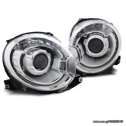 Μπροστινά Φανάρια Set Για Fiat 500 07-15 Projectors H7 Χρωμίου Με Μοτέρ Depo