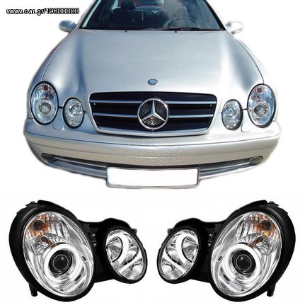 Μπροστινά Φανάρια Set Για Mercedes-Benz CLK W208 97-02 ccfl Angel Eyes Χρωμίου H7/H1 Με Ρύθμιση Αέρος Sonar