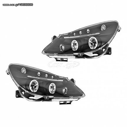 Μπροστινά Φανάρια Set Για Opel Corsa D 06-10 Angel Eyes & Led Μαύρα H1/H1/JunYan