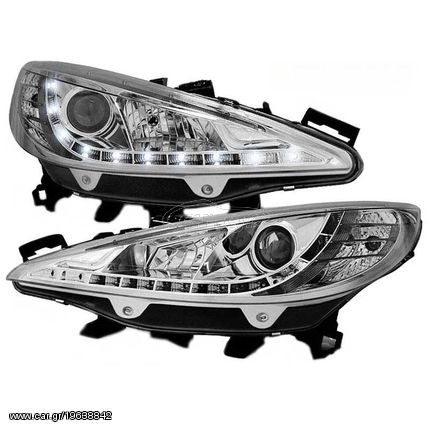 Μπροστινά Φανάρια Set Για Peugeot 207 06-12 DRL Χρωμίου H7/H1 Sonar