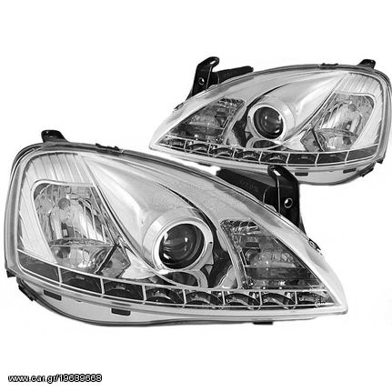 Μπροστινά Φανάρια Set Για Opel Corsa C 00-06 DRL Χρωμίου H1/H1 Sonar