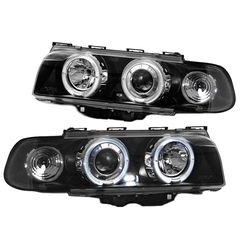 Μπροστινά Φανάρια Set Για Bmw 7 E38 94-98 Angel Eyes & Led Μαύρα H1/H1 Manual Sonar