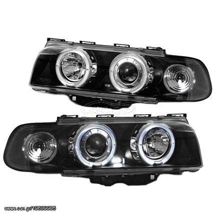 Μπροστινά Φανάρια Set Για Bmw 7 E38 94-98 Angel Eyes & Led Μαύρα H1/H1 Manual Sonar