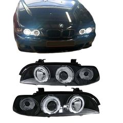 Μπροστινά Φανάρια Set Για Bmw 5 E39 95-00 Angel Eyes & Led Μαύρα H1/H1 Με Μοτέρ Sonar