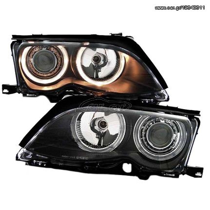 Μπροστινά Φανάρια Set Για Bmw 3 E46 Sedan/Caravan 01-05 Angel Eyes Μαύρα H7/H7 Με Μοτέρ Depo