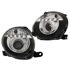 Μπροστινά Φανάρια Set Για Fiat 500 07-15 Angel Eyes & Led H1 Μαύρα Με Μοτέρ JunYan