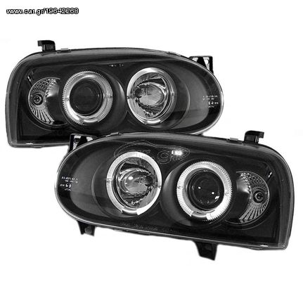 Μπροστινά Φανάρια Set Για Vw Golf III (3) 92-98 Angel Eyes & Led Μαύρα H1/H1 Sonar