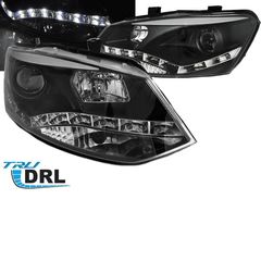 Μπροστινά Φανάρια Set Για Vw Polo 6R/ 6C 09-17 TRU DRL Μαύρα H7/H1 Sonar