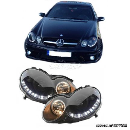 Μπροστινά Φανάρια Set Για Mercedes-Benz CLK W209 03-10 Projectors Μαύρα H7/H1 Με Ρυθμιστή Αέρος Sonar