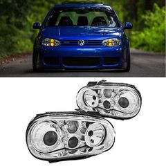 Μπροστινά Φανάρια Set Για Vw Golf IV (4) 97-03 R32 Look Projectors Χρωμίου H7/H7/H3 Depo