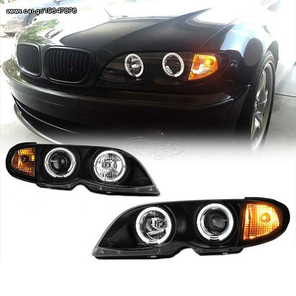 Μπροστινά Φανάρια Set Για Bmw 3 E46 Sedan/Caravan 01-05 Angel Eyes Μαύρα H7/H1 Manual Sonar