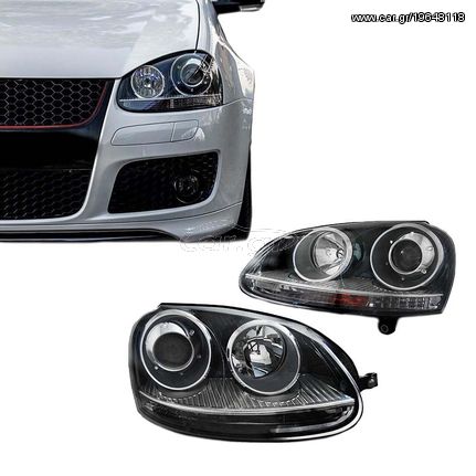 Μπροστινά Φανάρια Set Για Vw Golf V (5) 03-08 / Jetta GTI R32 Look Projectors Μαύρα H7/H7 Με Μοτέρ Depo