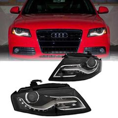 Μπροστινά Φανάρια Set Για Audi A4 B8 TRU DRL Μαύρα H7 Με Μοτέρ Depo