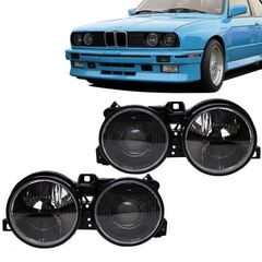 Μπροστινά Φανάρια Set Για Bmw 3 E30 82-94 Projectors Μαύρα Με Σταυρό H1/H1 Depo