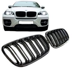 Καρδιές Μάσκας Για Bmw X5 E70 07-13 / X6 E71 08-14 M4 Look Με Διπλή Γρίλια Μαύρο Γυαλιστερό Με 6 Γρίλιες 2 Τεμάχια