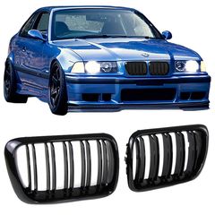 Καρδιές Μάσκας Για Bmw 3 E36 96-99 M4 Look Με Διπλή Γρίλια Μαύρο Γυαλιστερό 2 Τεμάχια