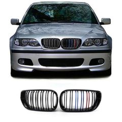 Καρδιές Μάσκας Για Bmw 3 E46 02-05 Sedan/Touring M4 Look Με Διπλή Γρίλια Tri-Color Μαύρο Γυαλιστερό 2 Τεμάχια