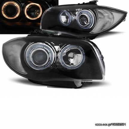 Μπροστινά Φανάρια Set Για Bmw 1 E87/E88/E81/E82 04-11 Angel Eyes Μαύρα H7/H7 Depo