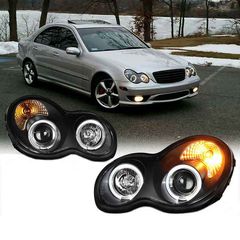 Μπροστινά Φανάρια Set Για Mercedes-Benz C-Class W203 00-04 Angel Eyes Μαύρα H7/H1 Manual Sonar