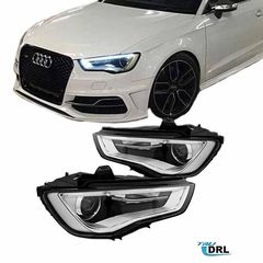 Μπροστινά Φανάρια Set Για Audi A3 8V 12-16 True DRL Tube Μαύρα H7 Με Μοτέρ Depo