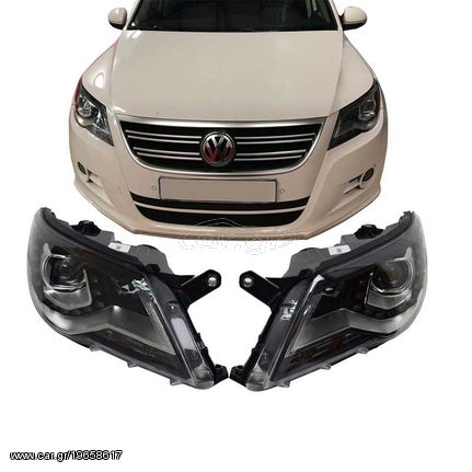 Μπροστινά Φανάρια Set Για Vw Tiguan mk1 07-11 DRL Μαύρα H7/H7 Με Μοτέρ  Carner