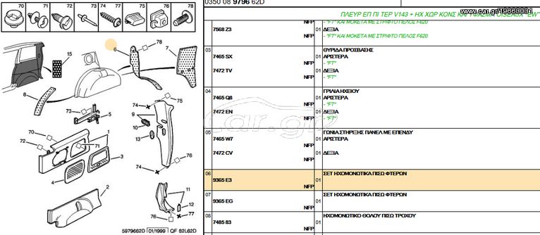 ΣΕΤ ΗΧΟΜΟΝΩΤΙΚΑ ΠΙΣΩ ΦΤΕΡΩΝ CITROEN EVASION,PEUGEOT 806   00009365E3