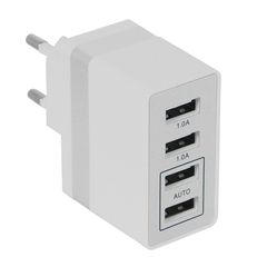 Φορτιστής USB 4 Θέσεων Wall Adapter 2 x AUTO 2.1A & 2 x 1A 5V DC Λευκός με Χρώμιο GloboStar 69997