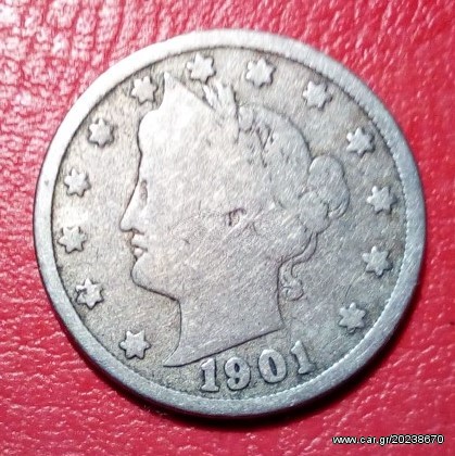 FIVE cents  ,NICKELS ,  1901, USA