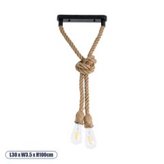 GLOBOSTAR® ROPE 01279 Boho Κρεμαστό Φωτιστικό Οροφής με Ντουί 2 x E27 AC 220-240V IP20 - Μπεζ - Μ30 x Π3.5 x Υ100cm