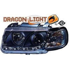 Headlight Set 94-99 KLARGLAS/SCHWARZ Bulb Type: H1/ H1 www.eautoshop.gr polo 94-99 dragon light